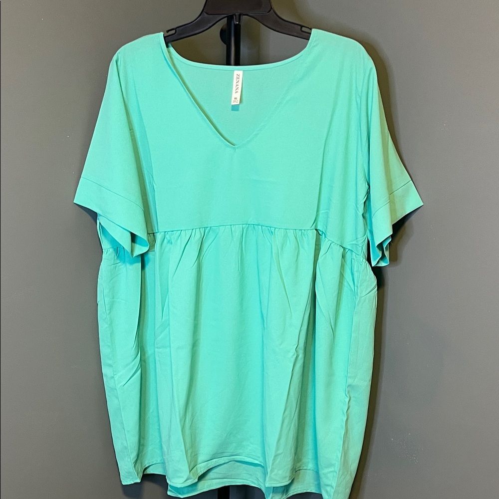 Zenana Aqua V-Neck Blouse